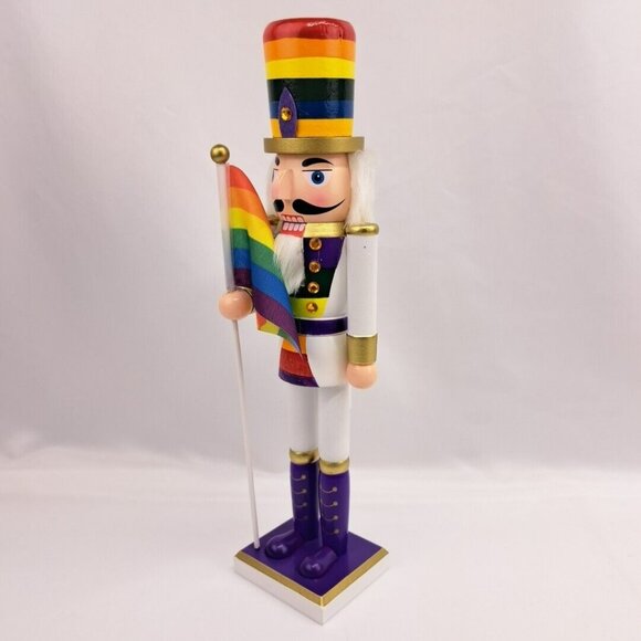 Wooden Christmas Gay And Pride Themed Flag 15 Inch Tall Nutcraker - Picture 9 of 14